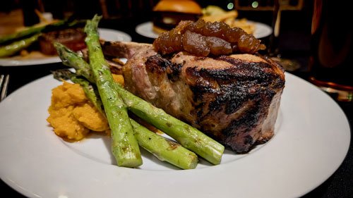 Stuffed pork chop entrée