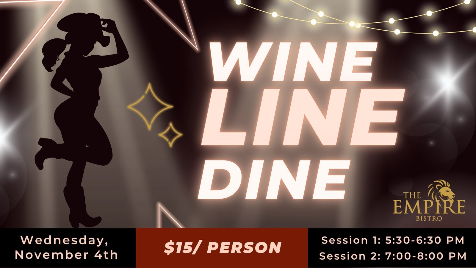 Wine, Line & Dine: Line Dancing at Empire event artwork